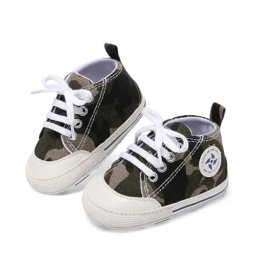 Baby Boys Girls Star High Top Sneaker Soft Anti-Slip Sole Newborn Infant First Walkers Canvas Denim Shoes - 2