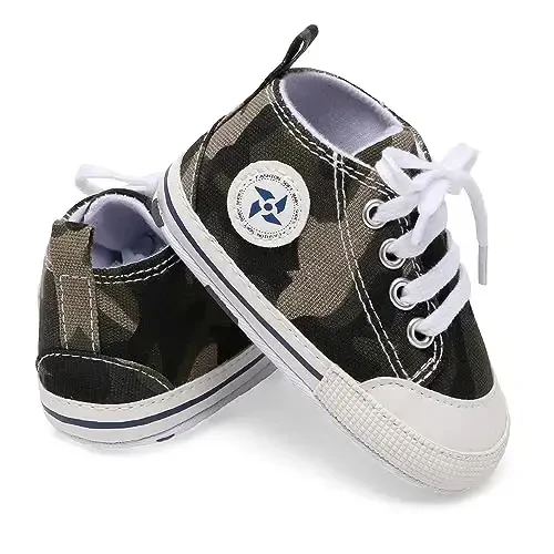 Baby Boys Girls Star High Top Sneaker Soft Anti-Slip Sole Newborn Infant First Walkers Canvas Denim Shoes - 5