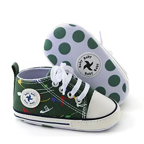 Baby Boys Girls Star High Top Sneaker Soft Anti-Slip Sole Newborn Infant First Walkers Canvas Denim Shoes - BABY