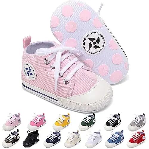 Baby Boys Girls Star High Top Sneaker Soft Anti-Slip Sole Newborn Infant First Walkers Canvas Denim Shoes - BABY