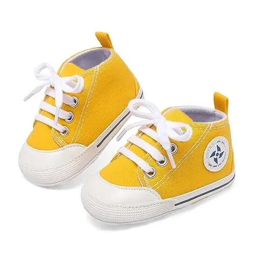 Baby Boys Girls Star High Top Sneaker Soft Anti-Slip Sole Newborn Infant First Walkers Canvas Denim Shoes - BABY (1)