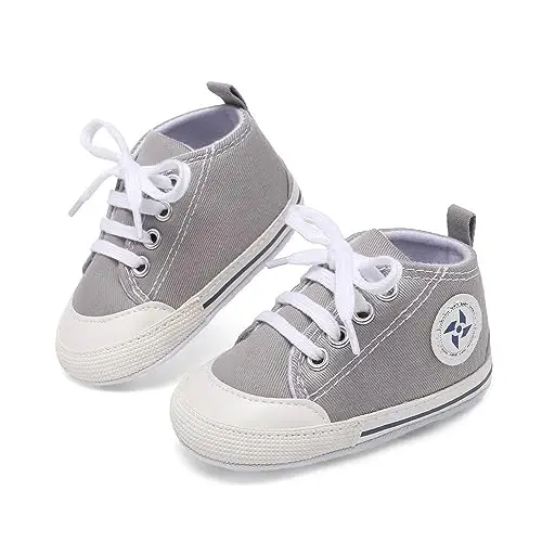 Baby Boys Girls Star High Top Sneaker Soft Anti-Slip Sole Newborn Infant First Walkers Canvas Denim Shoes - 2