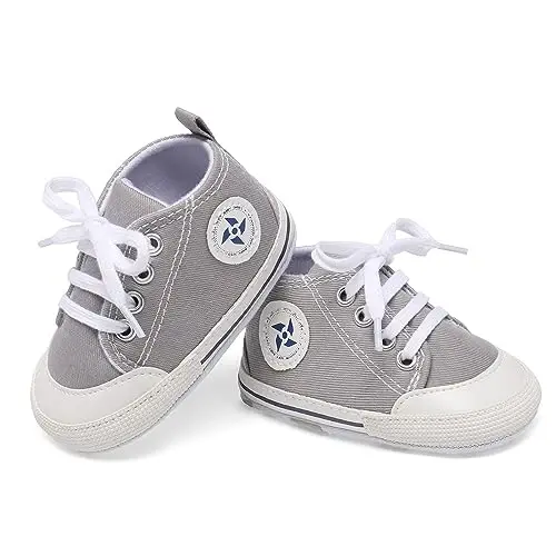 Baby Boys Girls Star High Top Sneaker Soft Anti-Slip Sole Newborn Infant First Walkers Canvas Denim Shoes - 5