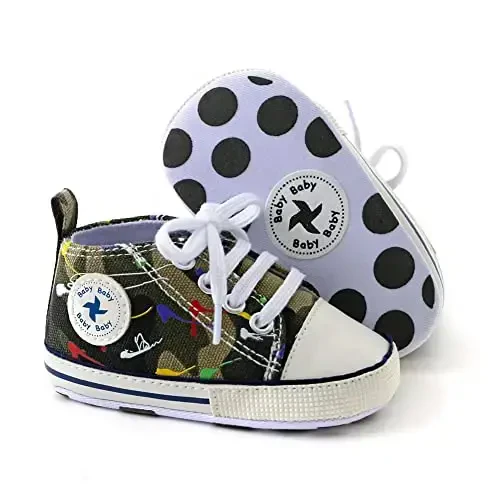 Baby Boys Girls Star High Top Sneaker Yumshoq Sirpanmaydigan Taglik Yangi Tug'ilgan Chaqaloq Birinchi Qadam Canvas Denim Poyafzal - 1