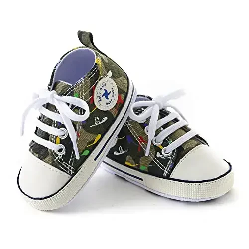 Baby Boys Girls Star High Top Sneaker Yumshoq Sirpanmaydigan Taglik Yangi Tug'ilgan Chaqaloq Birinchi Qadam Canvas Denim Poyafzal - 3