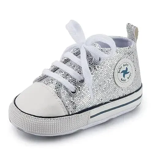 Baby Boys Girls Star High Top Sneaker Yumshoq Sirpanmaydigan Taglik Yangi Tug'ilgan Chaqaloq Birinchi Qadamlar Tuval Denim Poyabzal - 5