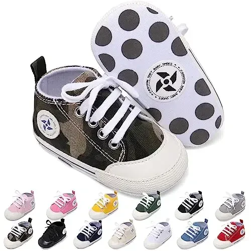 Baby Boys Girls Star High Top Sneaker Yumshoq Sirpanmaydigan Taglik Yangi Tug'ilgan Chaqaloqlar Birinchi Qadam Canvas Denim Poyafzal - 1