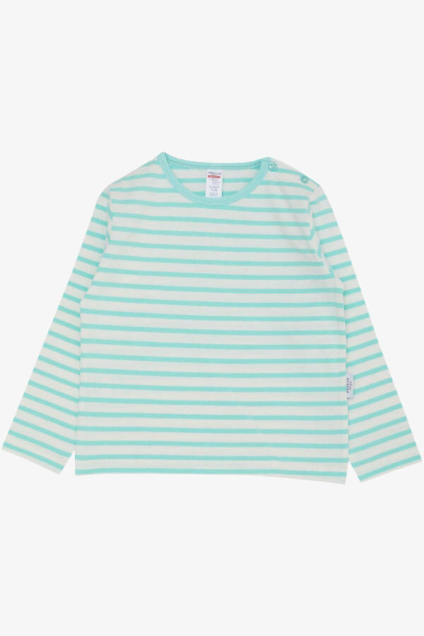 Baby Boys Long Sleeve T-Shirt Buttoned Striped 9 Months-3 Years, Sea Green - 1