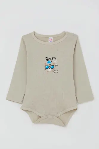 Baby Boys Snap Bodysuit Romper with Cat Print with Glasses 9 Months-3 Years, Stone-Stone - 1