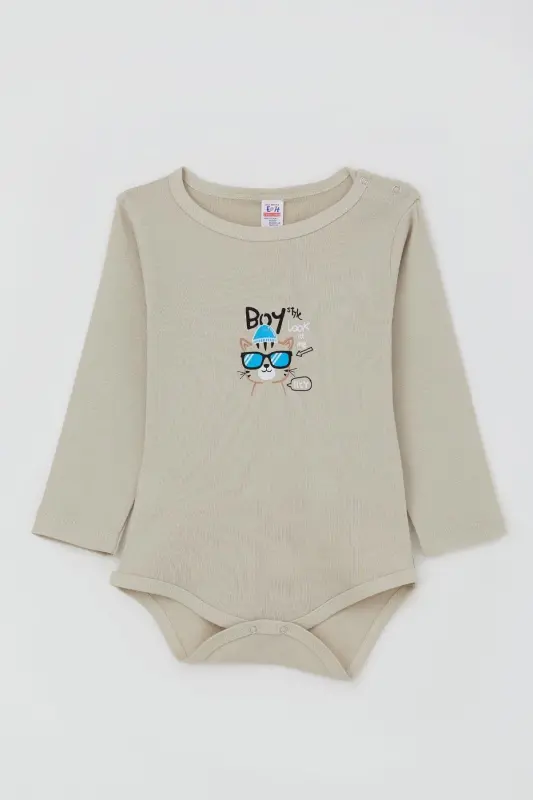 Baby Boys Snap Bodysuit Romper with Cat Print with Glasses 9 Months-3 Years, Stone-Stone - 1