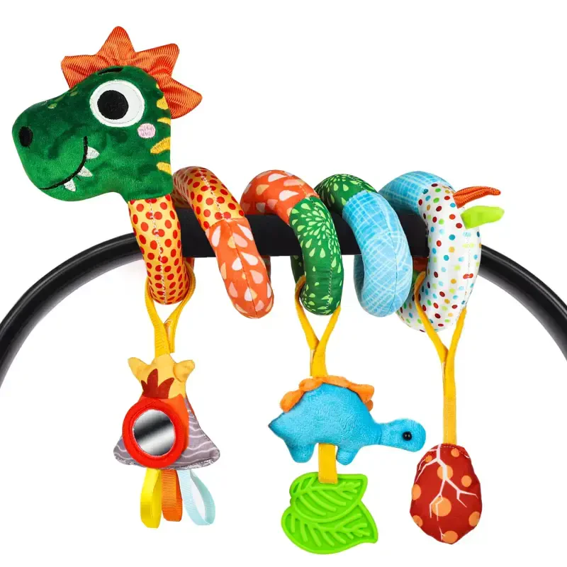 Baby Car Seat Toy - Infant Baby Dinosaur Crib Bed Around Rattle Bell Cartoon Dinosaur Spiral Hanging Newborn Toy for 0 3 6 9 12 Months Baby - 1