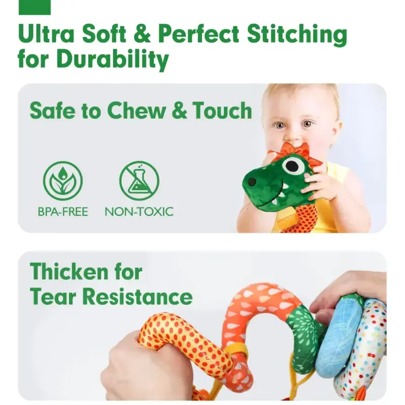 Baby Car Seat Toy - Infant Baby Dinosaur Crib Bed Around Rattle Bell Cartoon Dinosaur Spiral Hanging Newborn Toy for 0 3 6 9 12 Months Baby - 3