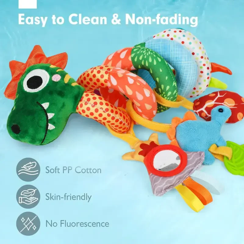 Baby Car Seat Toy - Infant Baby Dinosaur Crib Bed Around Rattle Bell Cartoon Dinosaur Spiral Hanging Newborn Toy for 0 3 6 9 12 Months Baby - 5