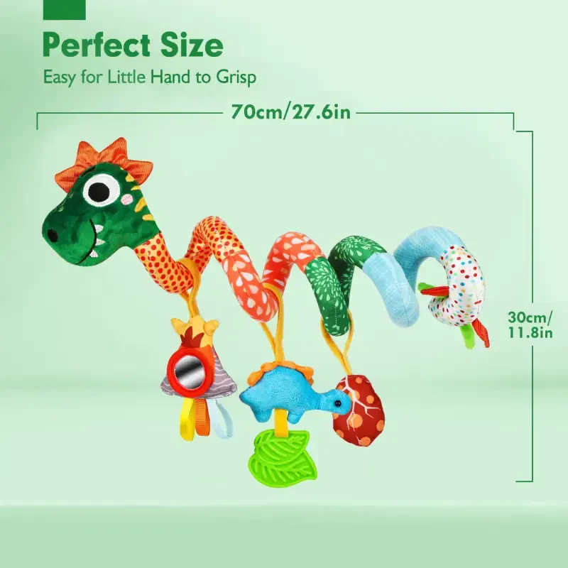 Baby Car Seat Toy - Infant Baby Dinosaur Crib Bed Around Rattle Bell Cartoon Dinosaur Spiral Hanging Newborn Toy for 0 3 6 9 12 Months Baby - 6