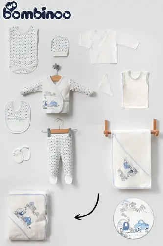 Baby Carriage Train 11 Piece Hospital Discharge Newborn Onesie Set Blue 