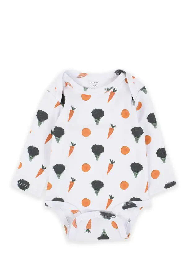 Baby Carrot Pattern 100% Cotton Long Sleeve Bodysuit - 1