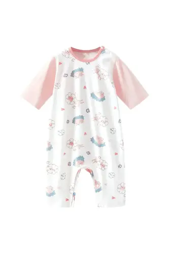 Baby, Child Summer Jumpsuit 100% Organic Cotton, Bodysuit, Romper, Jumpsuit 1-2 Years (CUTE ANIMALS PINK) - 2