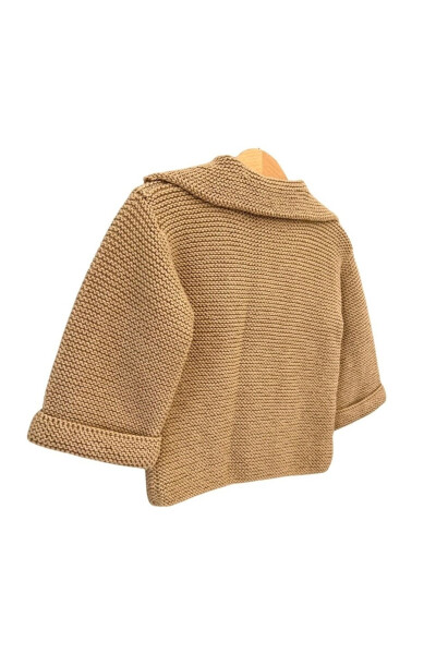 Baby Children Girl Boy Brown 100% Cotton Hand Knitted Wool Shawl Collar Cardigan Jacket - 3