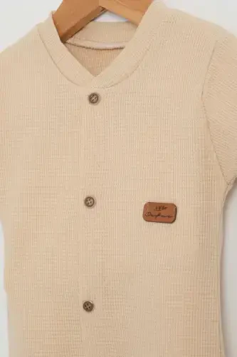 BABY COLORED COTTON WAFFLE FABRIC JUMPSUIT-BEIGE - LOGO AKSESUAR (1)