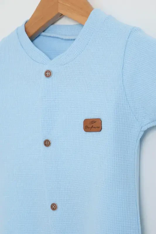 BABY COLORED COTTON WAFFLE FABRIC JUMPSUIT-BLUE - 2