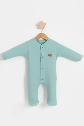 BABY COLORED COTTON WAFFLE FABRIC JUMPSUIT-GREEN - 1