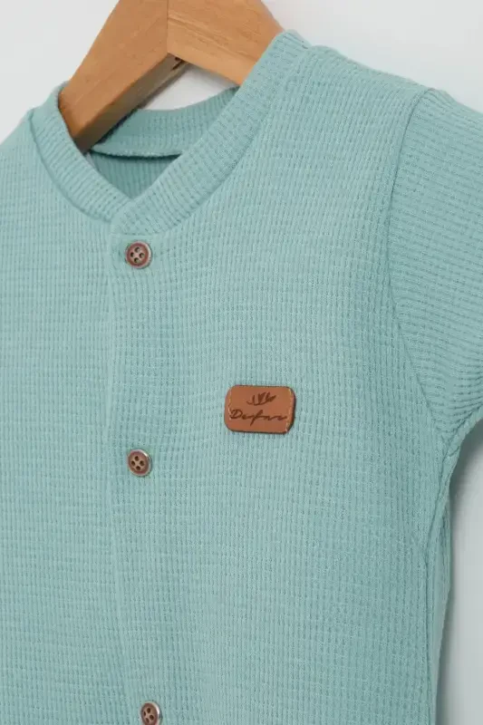 BABY COLORED COTTON WAFFLE FABRIC JUMPSUIT-GREEN - 2