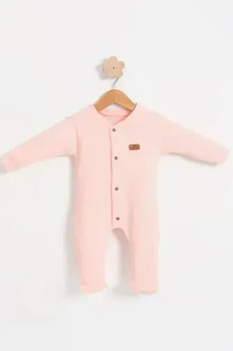 BABY COLORED COTTON WAFFLE FABRIC JUMPSUIT-SALMON - 1