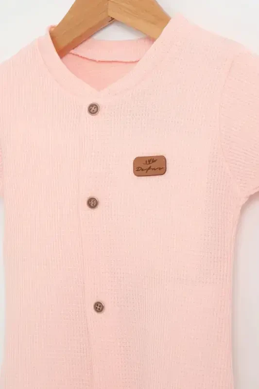 BABY COLORED COTTON WAFFLE FABRIC JUMPSUIT-SALMON - 2