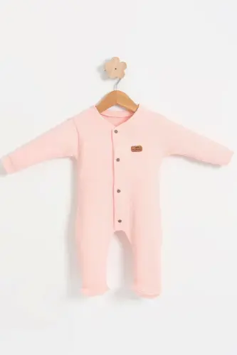BABY COLORED COTTON WAFFLE FABRIC JUMPSUIT-SALMON - LOGO AKSESUAR (1)