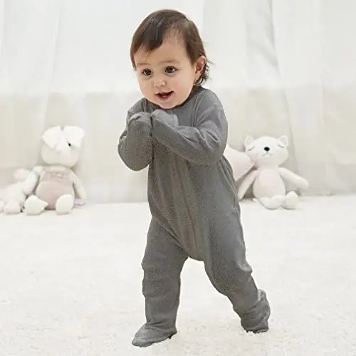 Baby Cotton Pajamas with Mitten Cuffs,2 Way Zipper Sleepers 0-12 Month | 100% Cotton Black Sleep and Play with Mitten Cuffs, 2 Way Zipper for Easy Nighttime Changes, Daily Wear, Baby Shower Gifts - 6