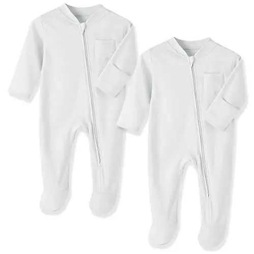 Baby Cotton Pajamas with Mitten Cuffs,2 Way Zipper Sleepers 0-12 Month | 100% Cotton Black Sleep and Play with Mitten Cuffs, 2 Way Zipper for Easy Nighttime Changes, Daily Wear, Baby Shower Gifts - 1