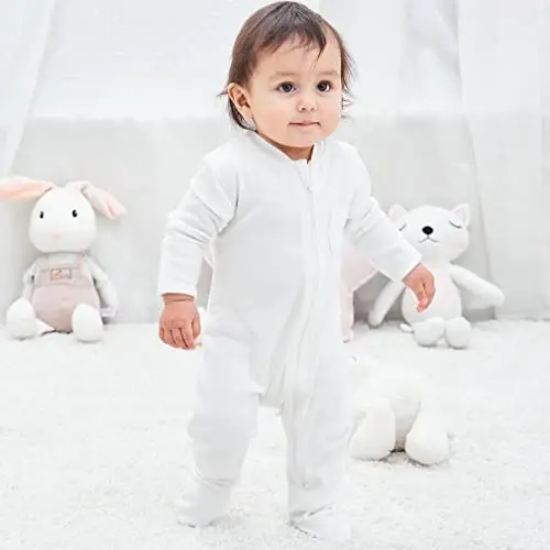 Baby Cotton Pajamas with Mitten Cuffs,2 Way Zipper Sleepers 0-12 Month | 100% Cotton Black Sleep and Play with Mitten Cuffs, 2 Way Zipper for Easy Nighttime Changes, Daily Wear, Baby Shower Gifts - 6