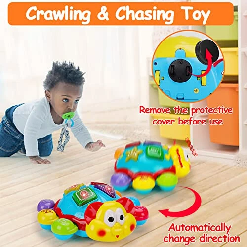 Baby Crawling Toy 6 to 12 Months Spanish English Bilingual Learning Toy for Infants 0-3-6 7 8 9 10 12-18 Month Educational Musical Light Up Toy 1 Year Old Boy Girl Easter Treat Gift Toddler Tummy Time - 2