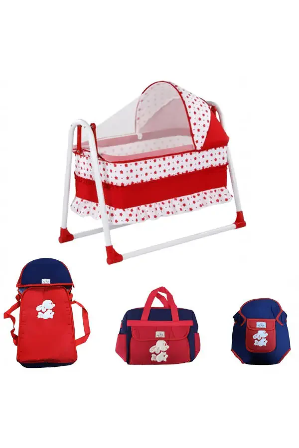 Baby Crib and Carrier Set 5 Pieces Bassinet Carrycot Diaper Bag Kangaroo Changing Pad Set - 1