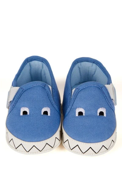 Baby Crib Shoes with Blue Monster Embroidery, Velcro Closure, First Step - Modazone (1)