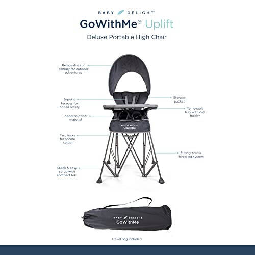 Baby Delight Go with Me Uplift Deluxe Portable High Chair | Sun Canopy | Indoor and Outdoor | Grey - 32