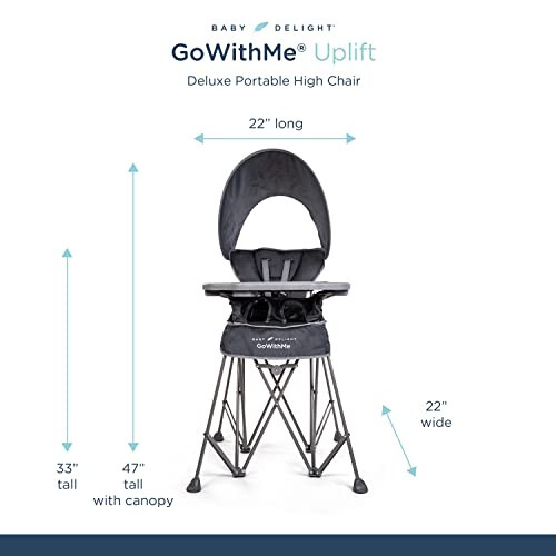 Baby Delight Go with Me Uplift Deluxe Portable High Chair | Sun Canopy | Indoor and Outdoor | Grey - 27