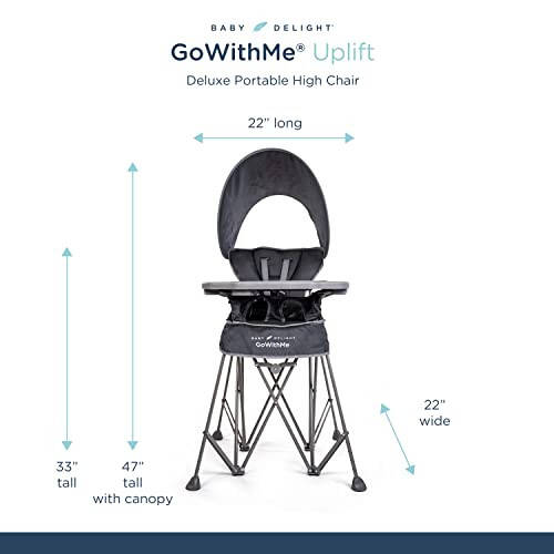 Baby Delight Go with Me Uplift Deluxe Portable High Chair | Sun Canopy | Indoor and Outdoor | Grey - 9