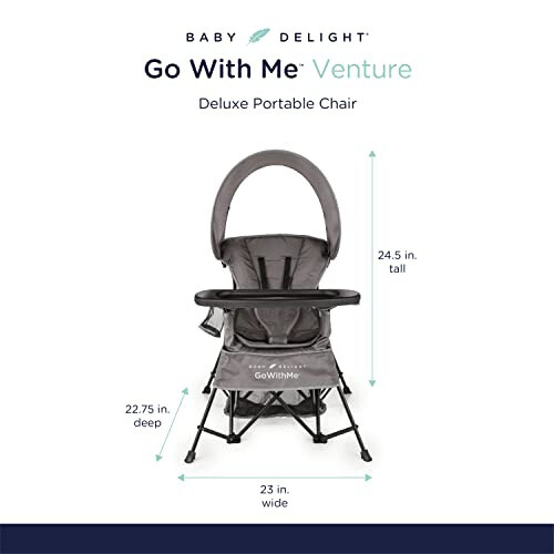 Baby Delight Go with Me Venture Portable Chair | Indoor and Outdoor | Sun Canopy | 3 Child Growth Stages | Grey - 3