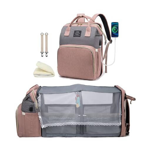 Baby Diaper Bag Backpack for Travel: Pink Diaper Bag with Changing Station Girl Big Large Mommy Bag Travel Mochila Pañaleras para Bebe Niña Niño Bulto Newborn Essentials Must Haves Registry Search - 1