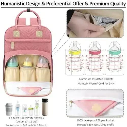Baby Diaper Bag Backpack Tote for Women Large Capacity with Insulated Pockets Multifunctional Waterproof Diaper Bags For Baby Girl Boy Mama Maternity Travel Bag Pink - 2
