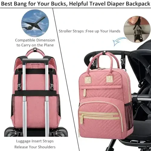 Baby Diaper Bag Backpack Tote for Women Large Capacity with Insulated Pockets Multifunctional Waterproof Diaper Bags For Baby Girl Boy Mama Maternity Travel Bag Pink - 4