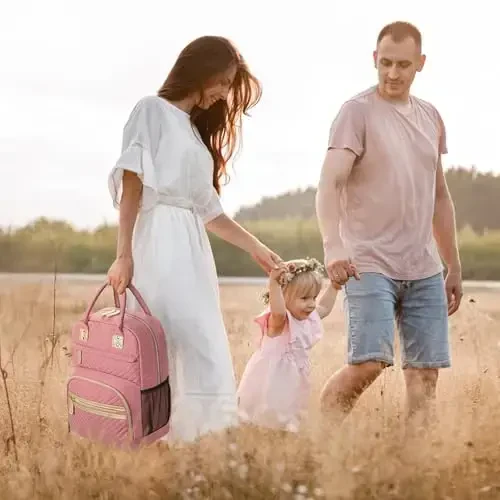 Baby Diaper Bag Backpack Tote for Women Large Capacity with Insulated Pockets Multifunctional Waterproof Diaper Bags For Baby Girl Boy Mama Maternity Travel Bag Pink - 6