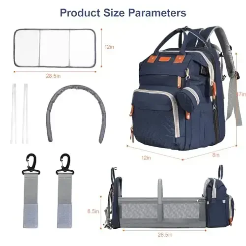 Baby Diaper Bag Backpack, with Diaper Changing Station, Multi-functional Travel Diaper Waterproof Backpack, for Baby Boys and Girls, Folding Portable Nappy Changing Mat and Sun Canopy(Large Blue) - 3