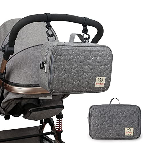 Baby Diaper Caddy Bag - Diaper Caddy Tote Baby Stroller Bag Nursery Storage Bin for Diapers, Wipes & Toys Mini Diaper Bag for Outdoor (Grey Flower) - 7