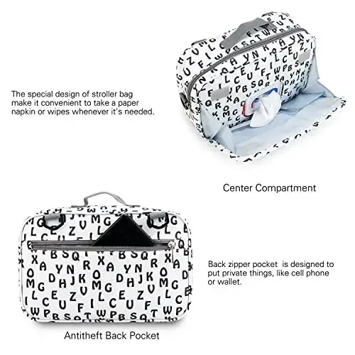 Baby Diaper Caddy Bag - Diaper Caddy Tote Baby Stroller Bag Nursery Storage Bin for Diapers, Wipes & Toys Mini Diaper Bag for Outdoor (Letter) - 3