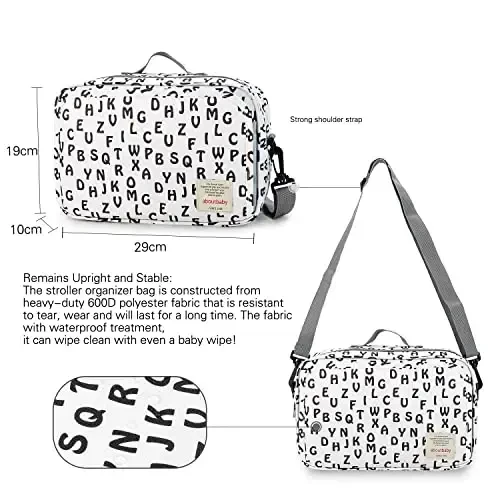 Baby Diaper Caddy Bag - Diaper Caddy Tote Baby Stroller Bag Nursery Storage Bin for Diapers, Wipes & Toys Mini Diaper Bag for Outdoor (Letter) - 4