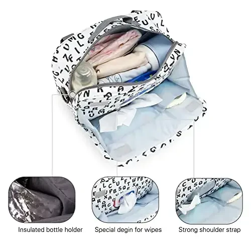 Baby Diaper Caddy Bag - Diaper Caddy Tote Baby Stroller Bag Nursery Storage Bin for Diapers, Wipes & Toys Mini Diaper Bag for Outdoor (Letter) - 7