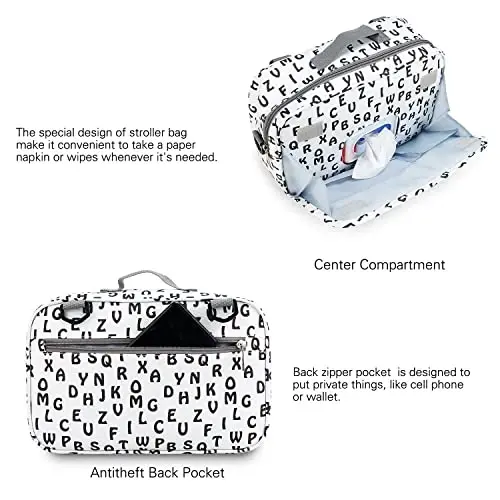 Baby Diaper Caddy Bag - Diaper Caddy Tote Baby Stroller Bag Nursery Storage Bin for Diapers, Wipes & Toys Mini Diaper Bag for Outdoor (Letter) - 3