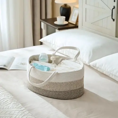 Baby Diaper Caddy Organizer, Katta paxta arqonidan yasalgan bolalar uchun taglik savati, O'zgartirish stolini tashkilotchisi, Ajratgichli ko'chma sumka, Avtomobil saqlash, Yangi tug'ilgan qizlar uchun chaqaloq dushi sovg'alari - Gradient jigarrang - 2